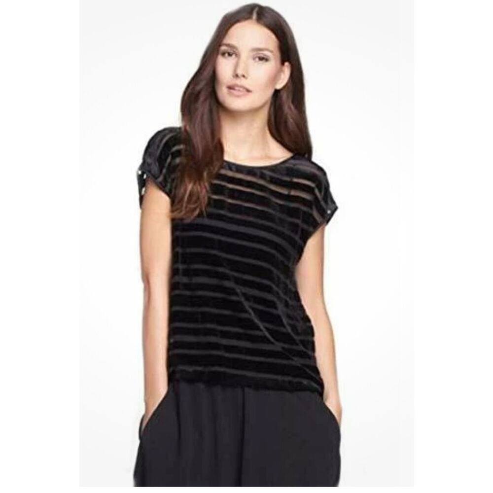 Eileen Fisher Black Striped Burn Out Blouse, Small, Like-New. SAME DAY SHIPPING!